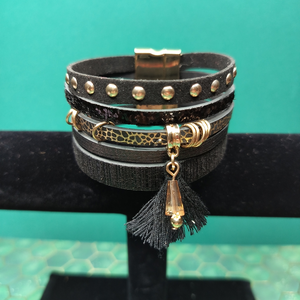 Black and Gold Multi-Layer Bracelet Magnetic Cuff